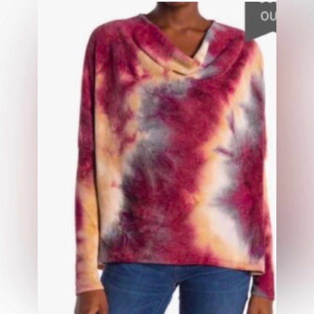 Everleigh Burgundy and Cream Tie-Dye Cowl Neck Sweater size medium